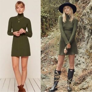Reformation Roberts Army Grern Turtleneck Mini Dress